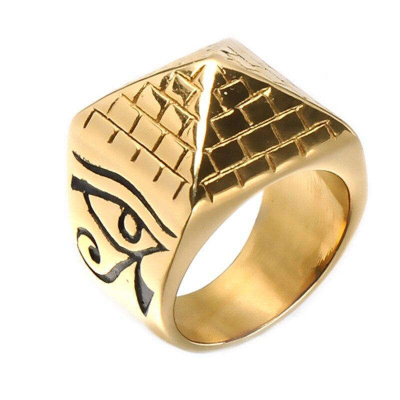 Bague Égyptienne Oeil Horus Pyramide en or