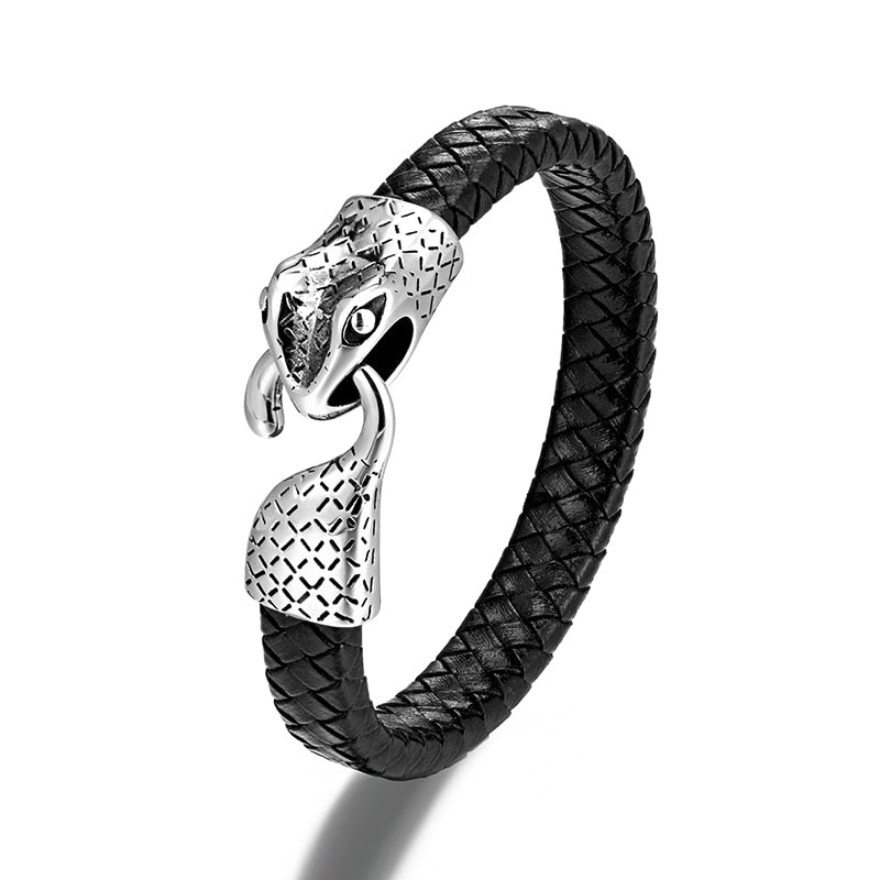 Bracelet serpentine Ouroboros en cuir