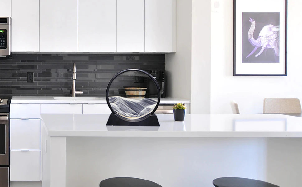 Marco de reloj de arena de vidrio<br> con paisaje de arena 3D creativo