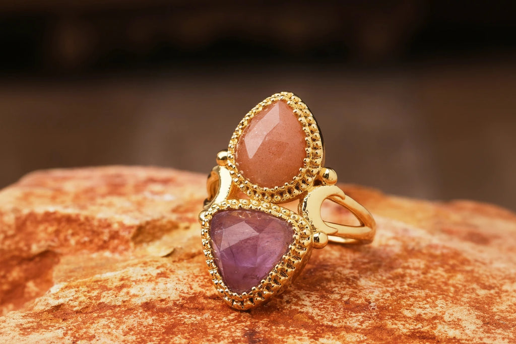 Bague égyptienne double-pierre en triangle adjustable