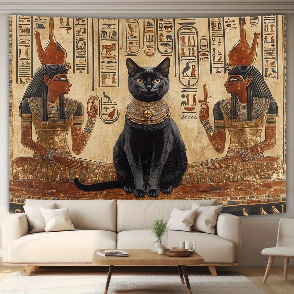 Tapisserie égyptienne chat noir imprimé