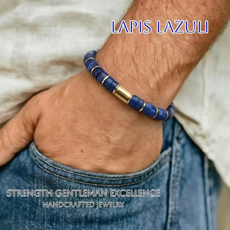 Bracelet en Lapis Lazuli clartée bleu-or