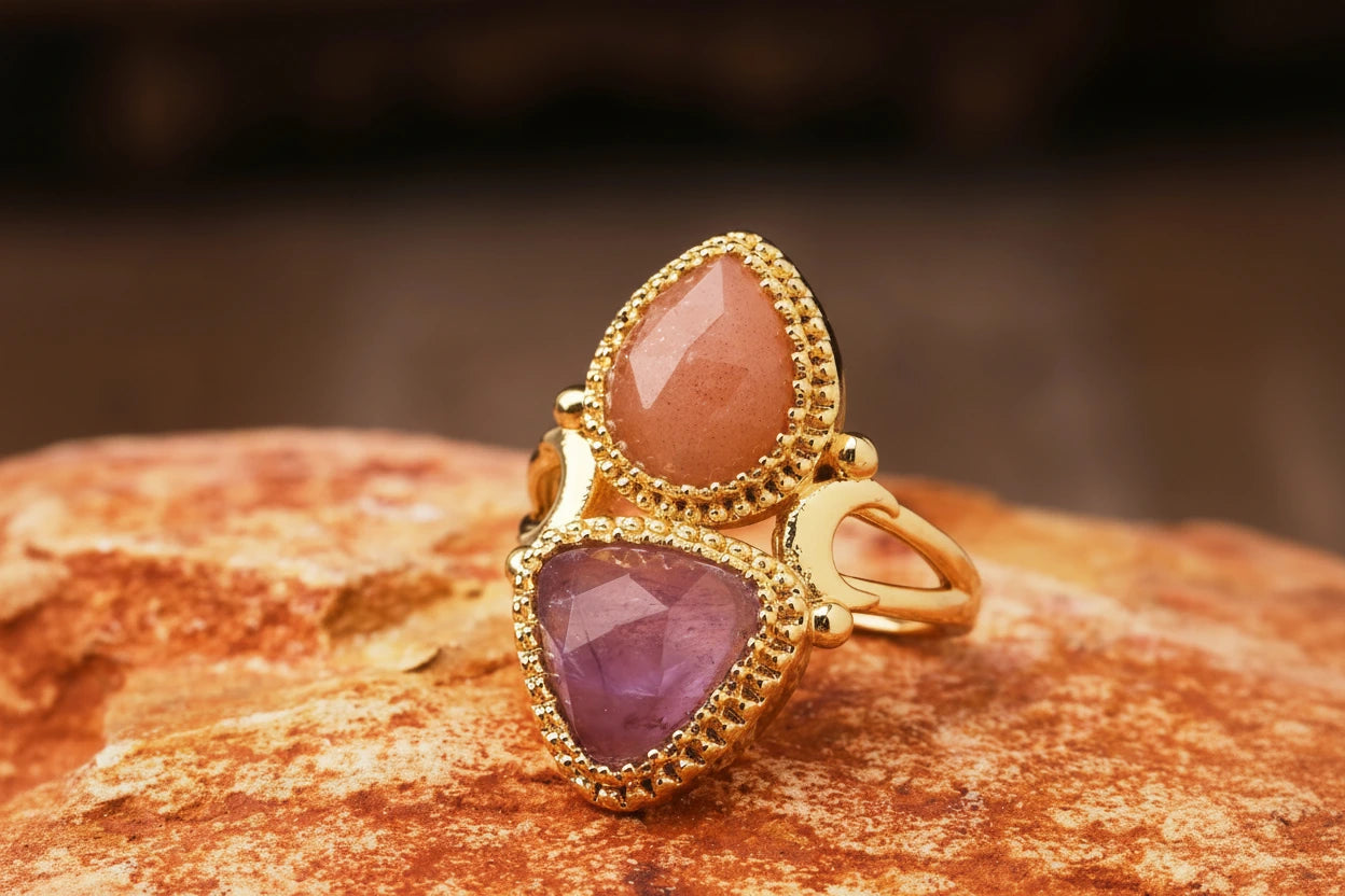 Bague égyptienne double-pierre en triangle adjustable
