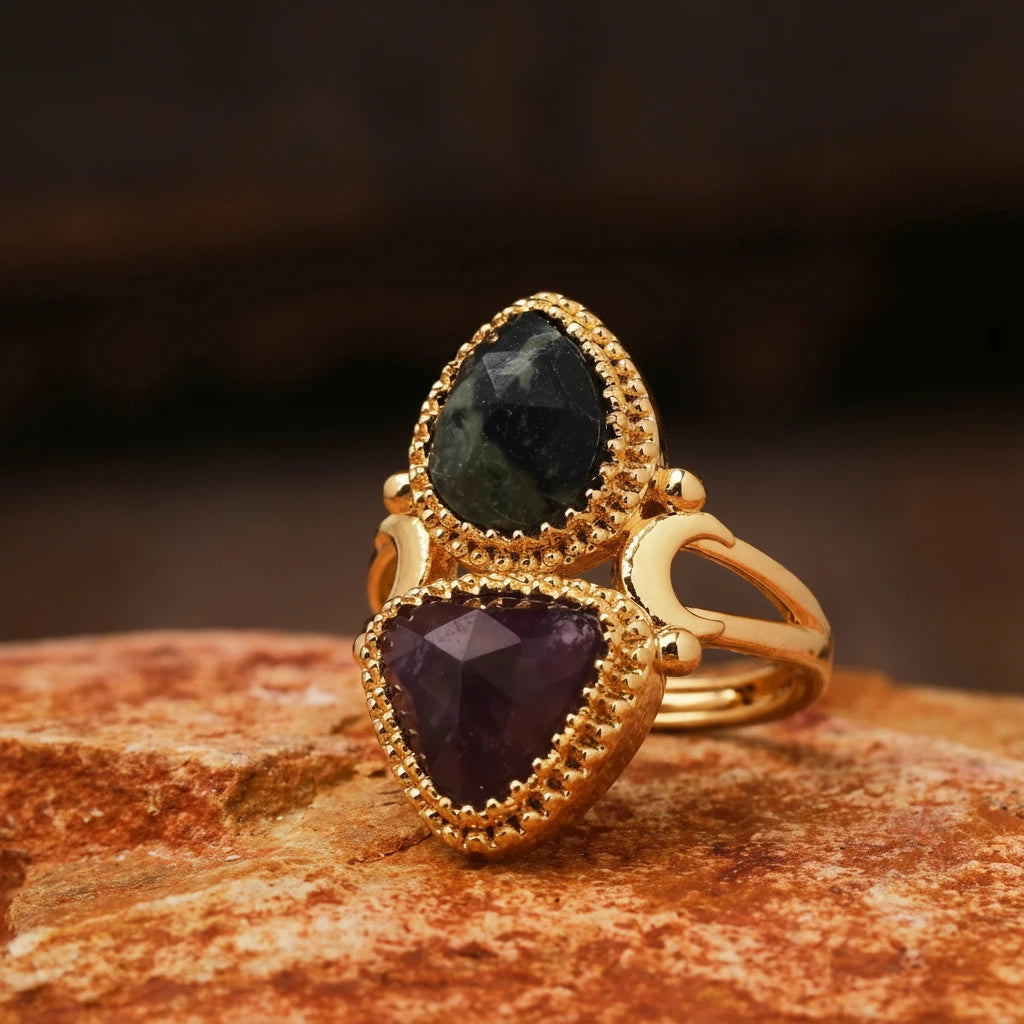Bague égyptienne double-pierre en triangle adjustable