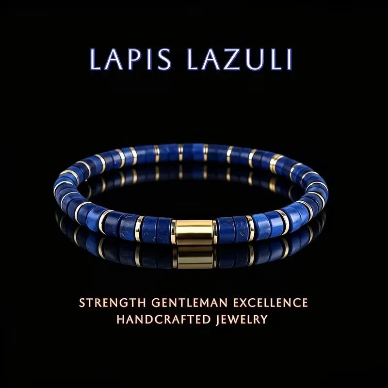 Bracelet en Lapis Lazuli clartée bleu-or