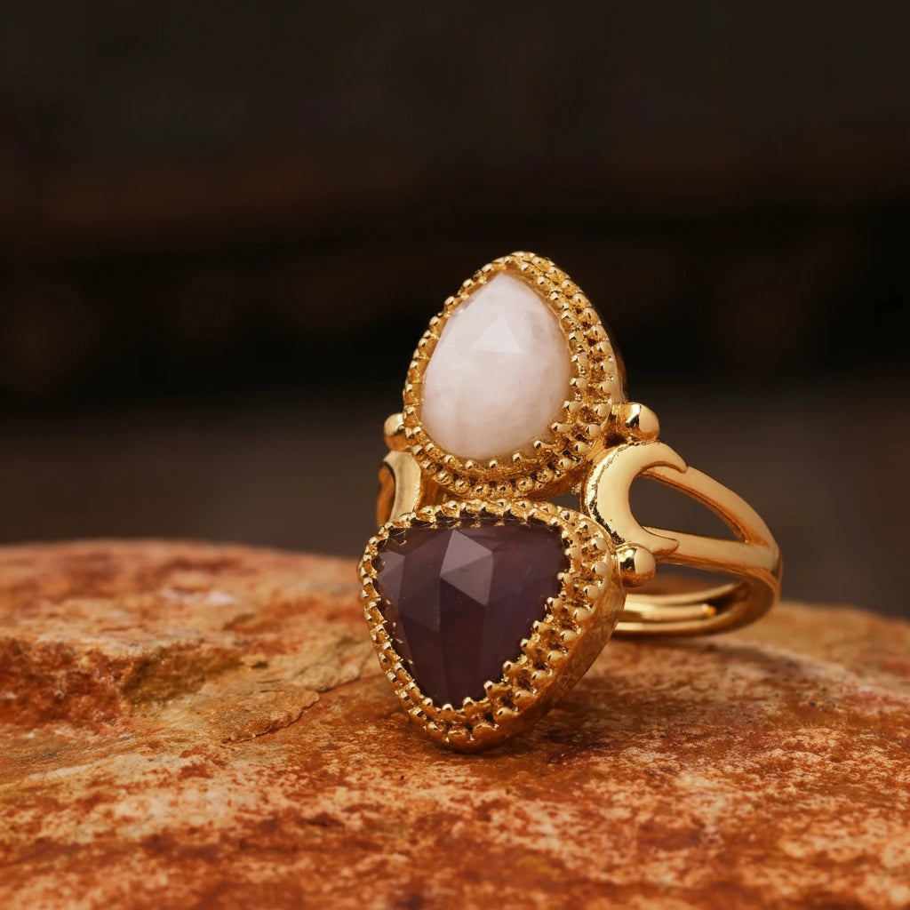 Bague égyptienne double-pierre en triangle adjustable