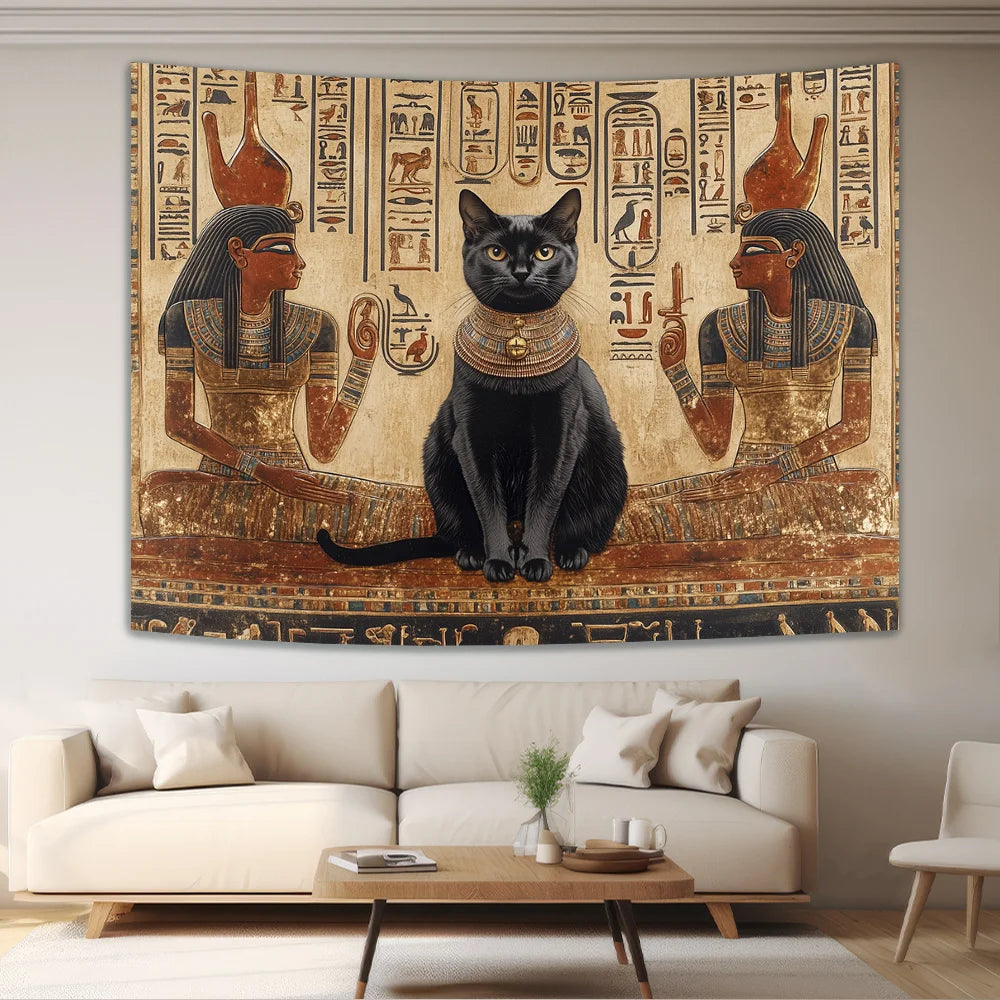 Tapisserie égyptienne chat noir imprimé