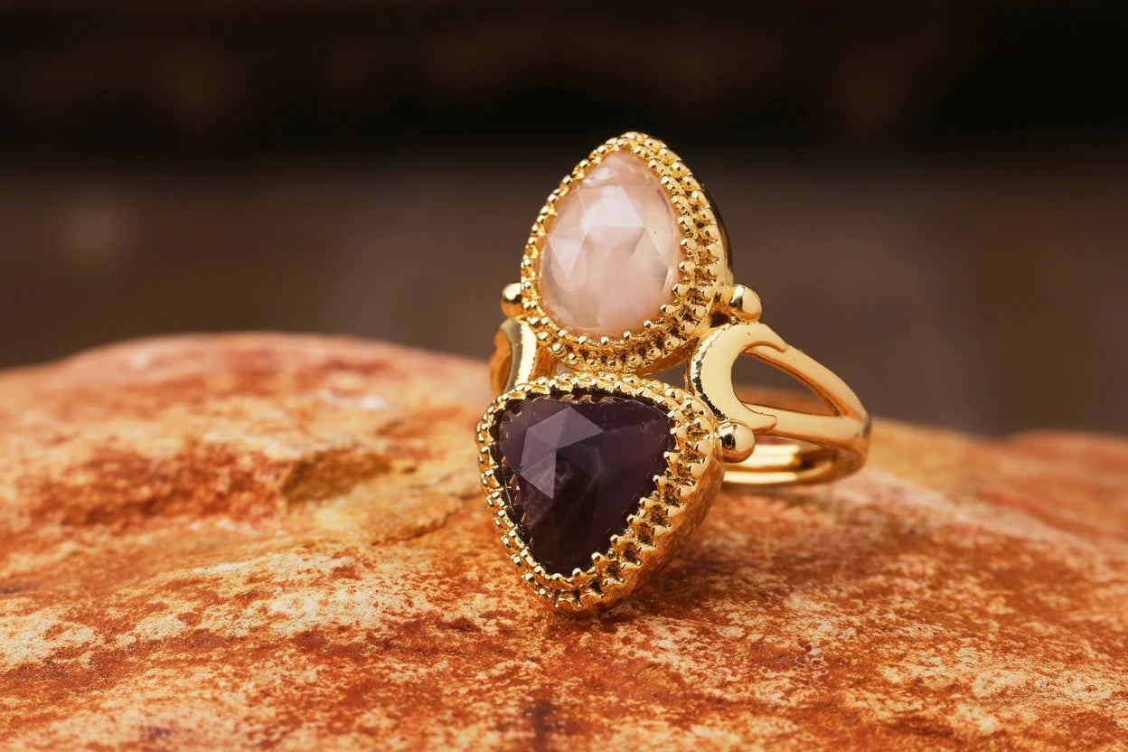 Bague égyptienne double-pierre en triangle adjustable