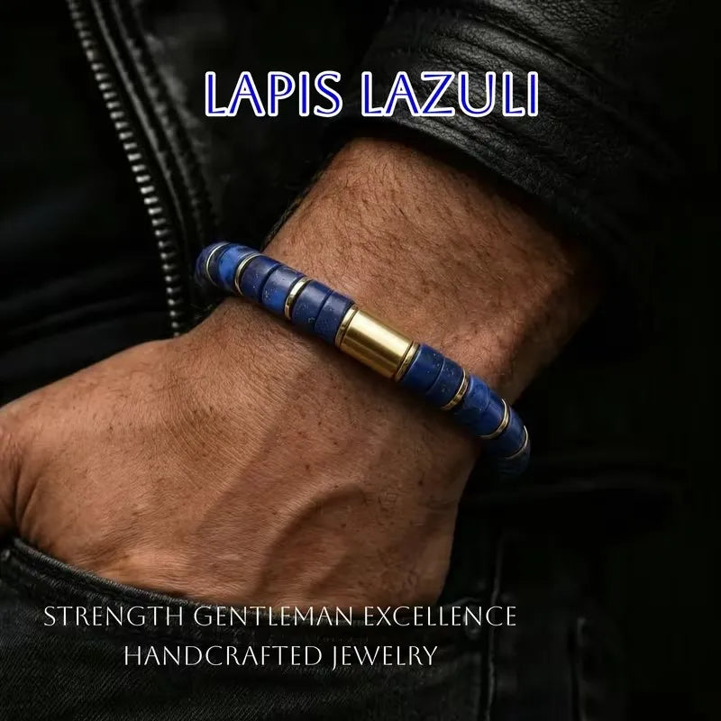 Bracelet en Lapis Lazuli clartée bleu-or