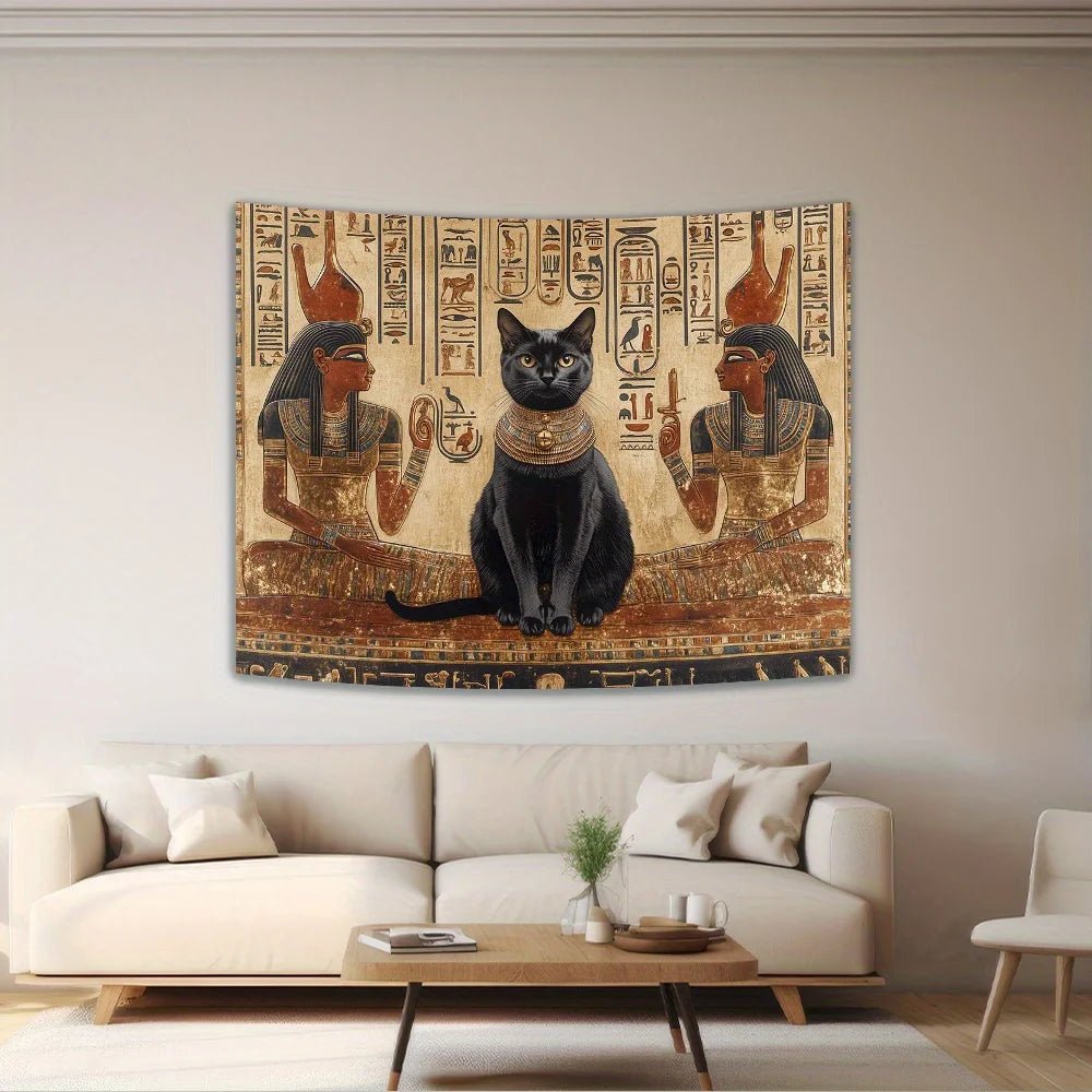 Tapisserie égyptienne chat noir imprimé
