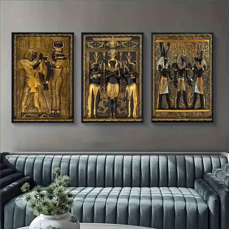 Tableau Égypte antique noir-Or 3D la cour du pharaon