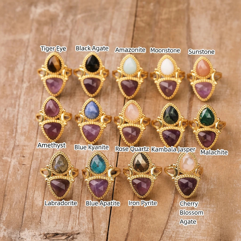 Bague égyptienne double-pierre en triangle adjustable