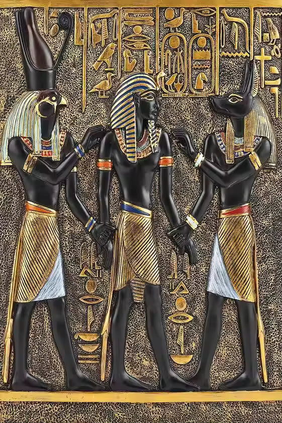 Tableau Égypte antique noir-Or 3D la cour du pharaon
