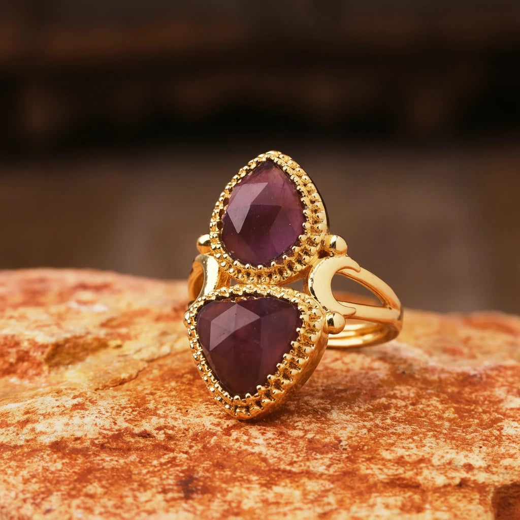Bague égyptienne double-pierre en triangle adjustable