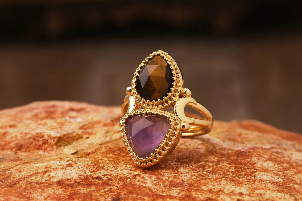Bague égyptienne double-pierre en triangle adjustable