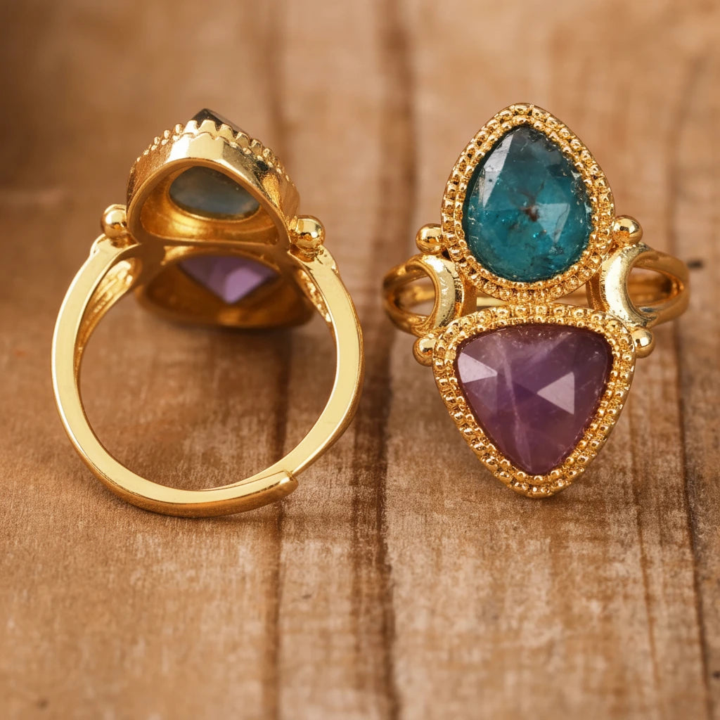 Bague égyptienne double-pierre en triangle adjustable