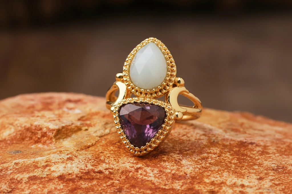 Bague égyptienne double-pierre en triangle adjustable