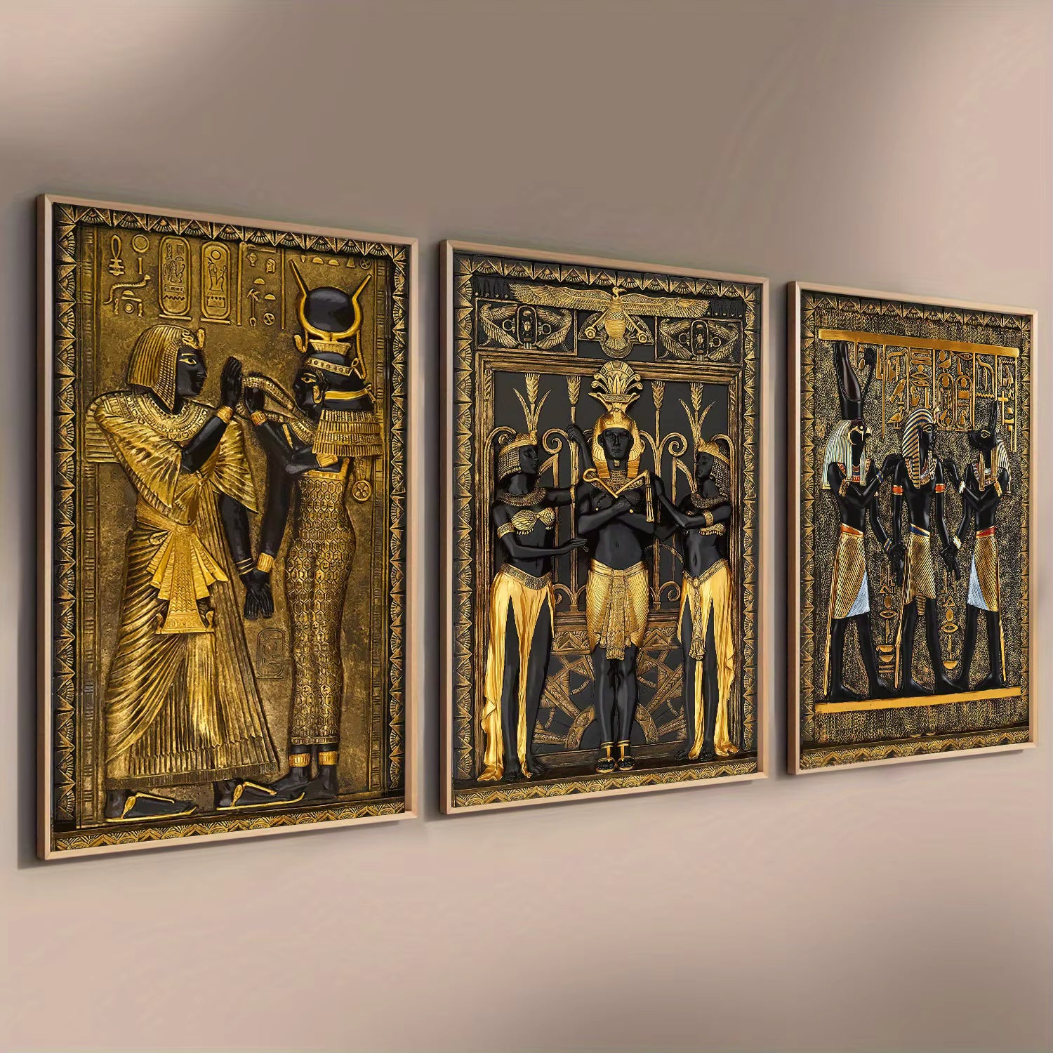 Tableau Égypte antique noir-Or 3D la cour du pharaon