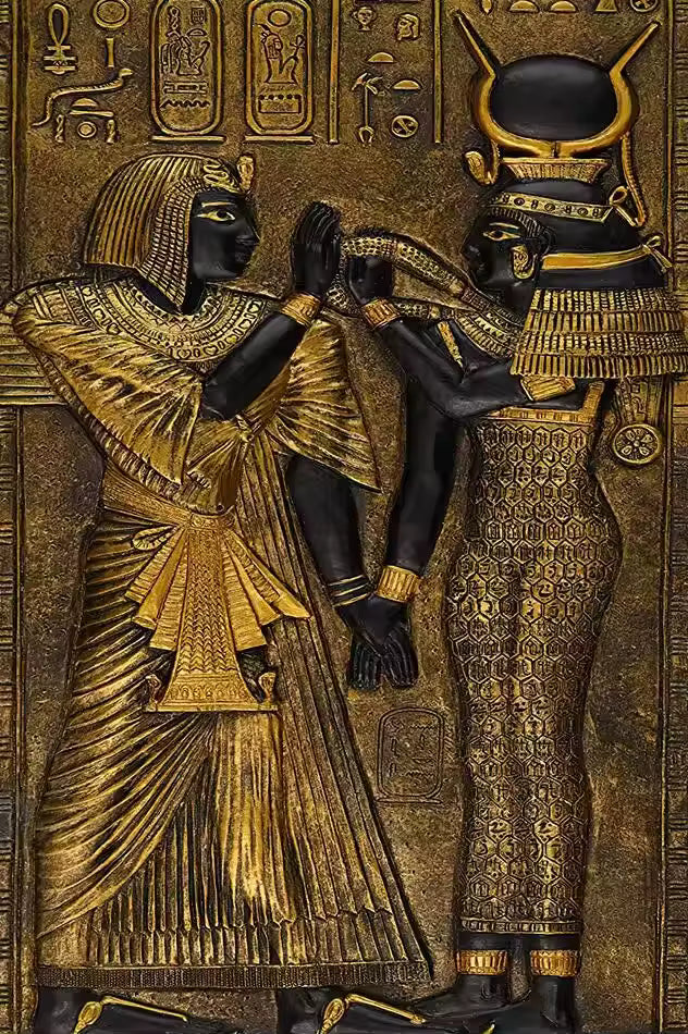 Tableau Égypte antique noir-Or 3D la cour du pharaon