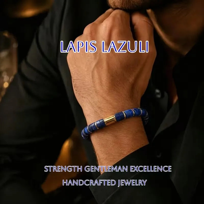 Bracelet en Lapis Lazuli clartée bleu-or