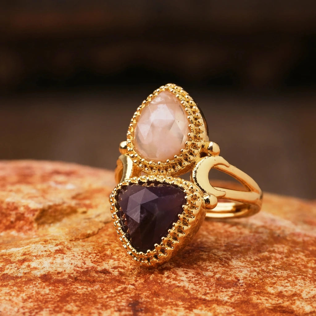 Bague égyptienne double-pierre en triangle adjustable
