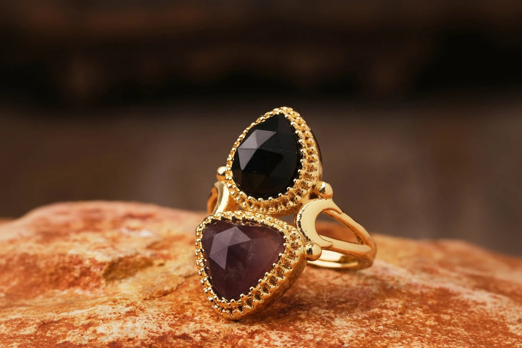 Bague égyptienne double-pierre en triangle adjustable