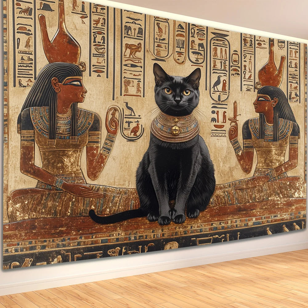 Tapisserie égyptienne chat noir imprimé