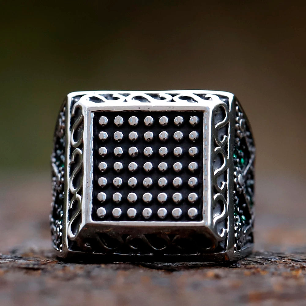 Bague carré en acier vert