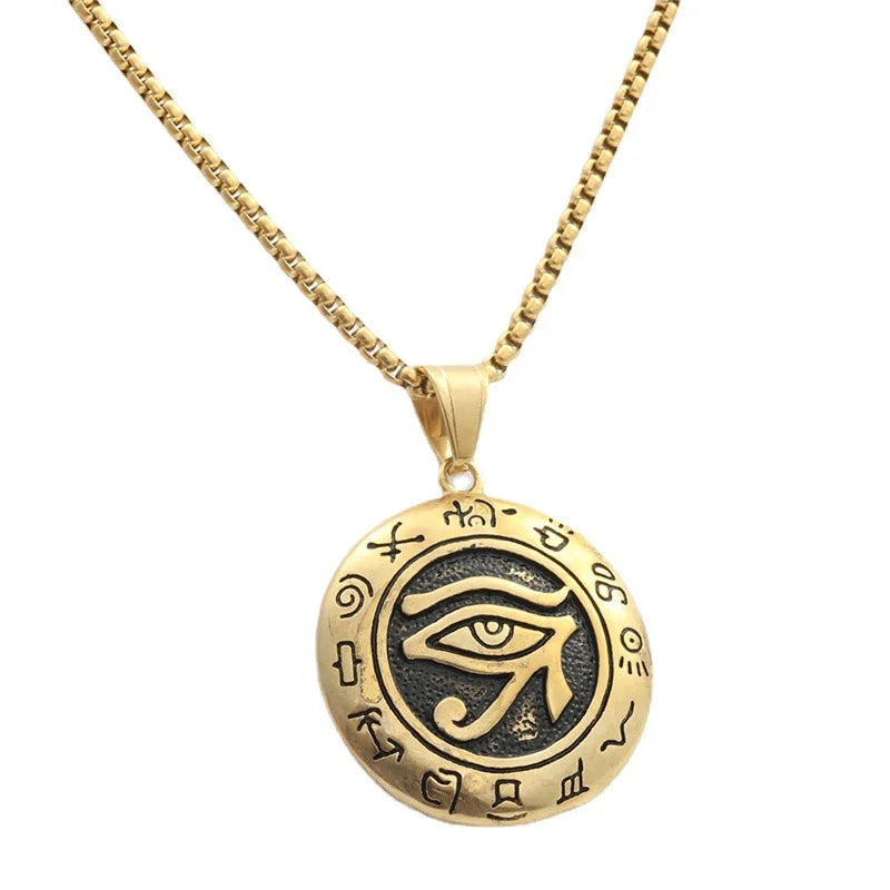 Collier Égyptien Oeil D'Horus - Pendentif Oeil De Ra Jaune Corde Noire Ajustable Homme Femme