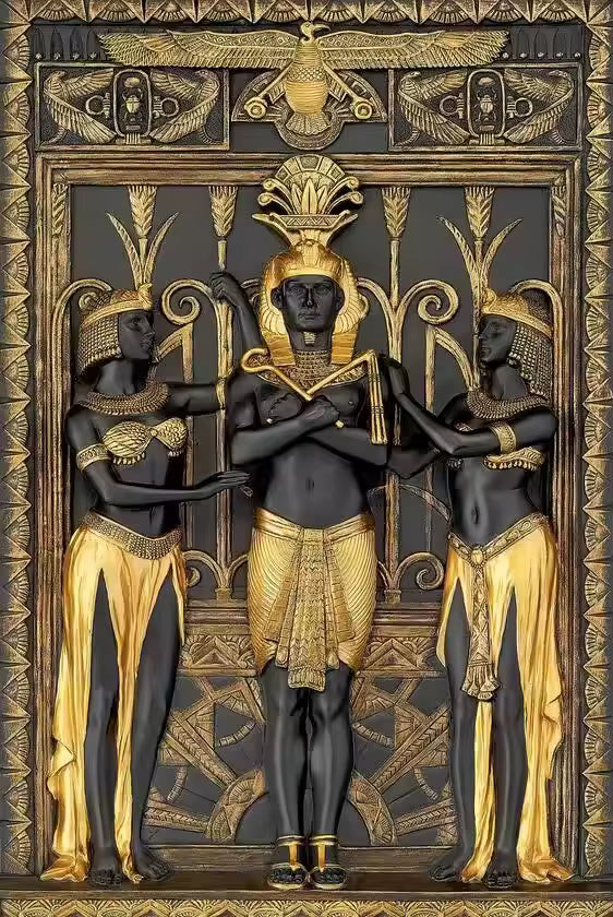 Tableau Égypte antique noir-Or 3D la cour du pharaon