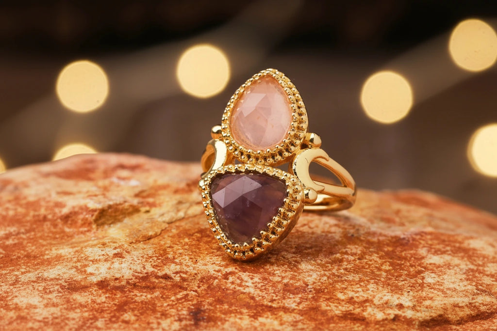 Bague égyptienne double-pierre en triangle adjustable