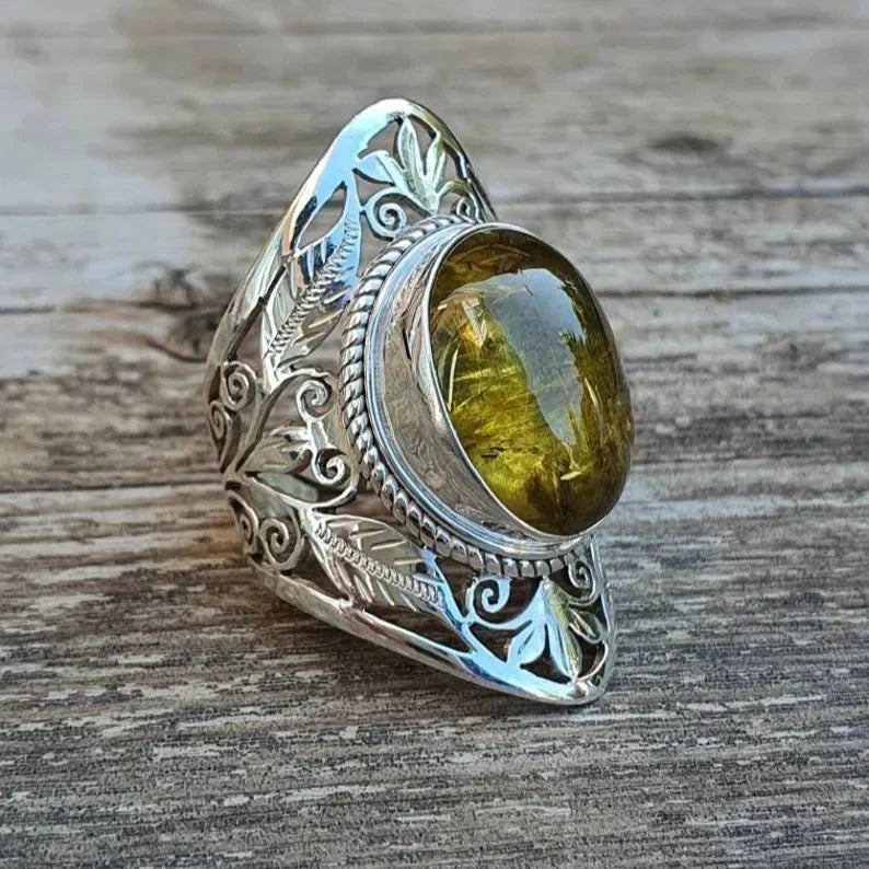 Bague en acier olive bi-couleur