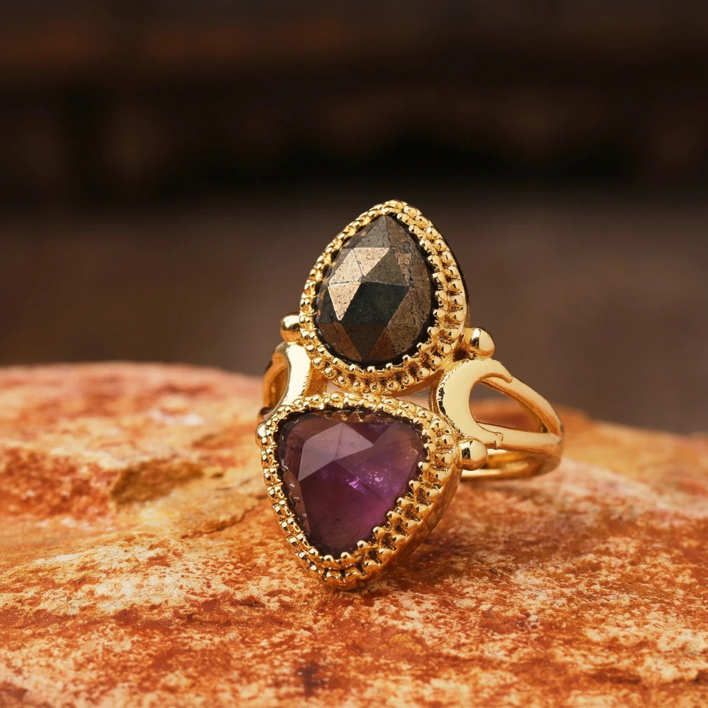 Bague égyptienne double-pierre en triangle adjustable