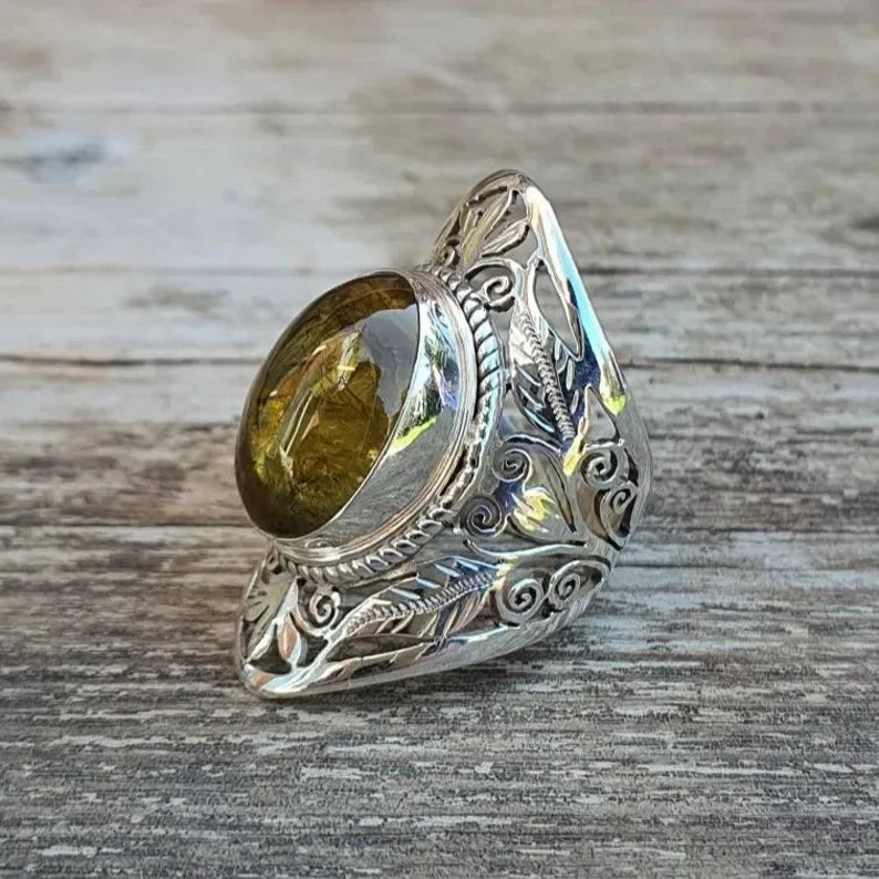 Bague en acier olive bi-couleur