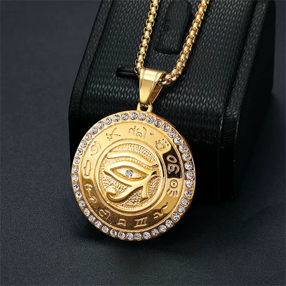 Collar de acero inoxidable para hombre, Color dorado y plateado, Ojo de Horus, antiguo Egipto, colgante, cadena de Hip Hop, joyería, gargantilla, regalo