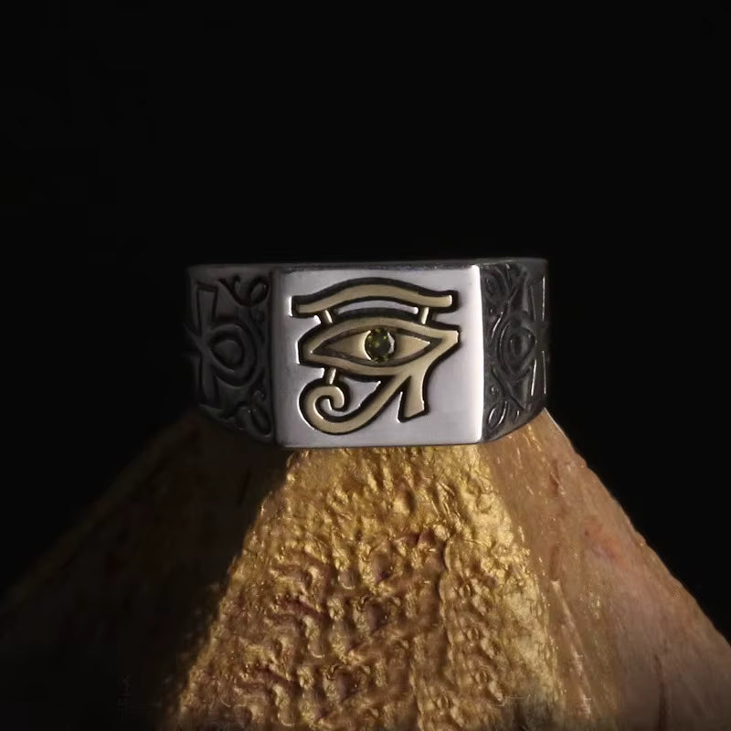 Bague Rétro Égyptienne – Œil d’Horus & Croix Ankh