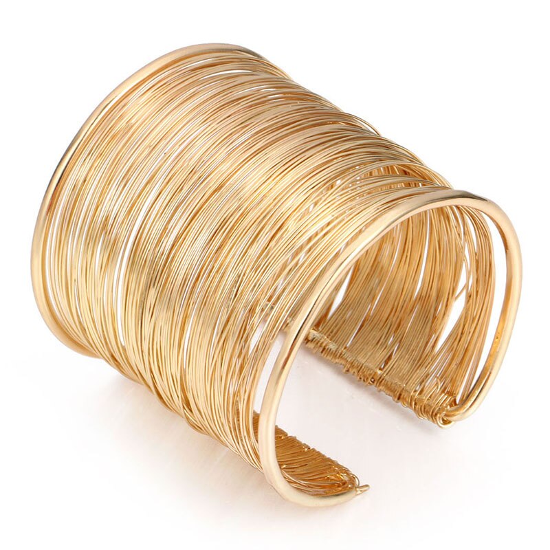Brazaletes y brazaletes abiertos anchos para hombres y mujeres, aleación de Color dorado y plateado, brazalete grande para hombre y mujer, joyería de moda