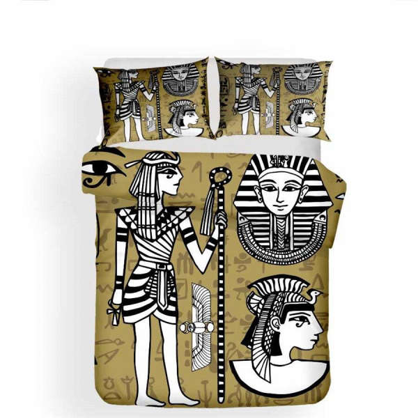 Parure De Lit 3 Pièces Motif Anubis égyptien - Housse De Couette 140x190 + 2 Taies 65x65 - Microfibre Réversible