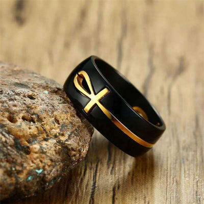 Bague Égyptienne  Ankh en or (Noir)