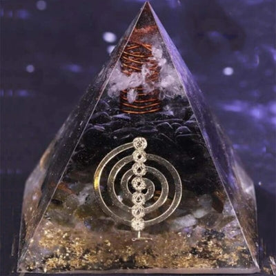 Pyramide Organite dorée et obsidienne