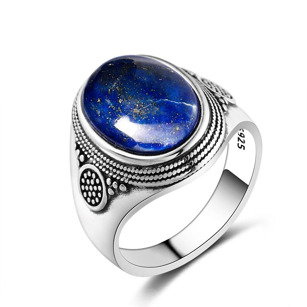 Bague en argent lapis lazuli sculpté