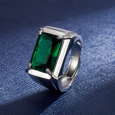 Anillo de lujo para hombre, joyería de plata 925 con zafiro, piedra preciosa Esmeralda, forma rectangular, anillos de dedo abiertos para regalos de fiesta de boda