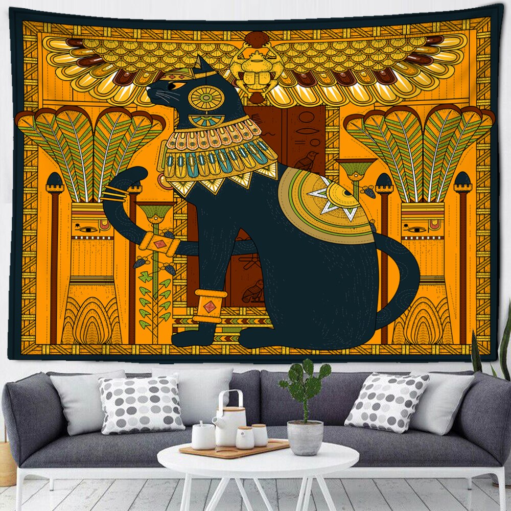 Plaid égyptien dieu chat Bastet et hiéroglyphe