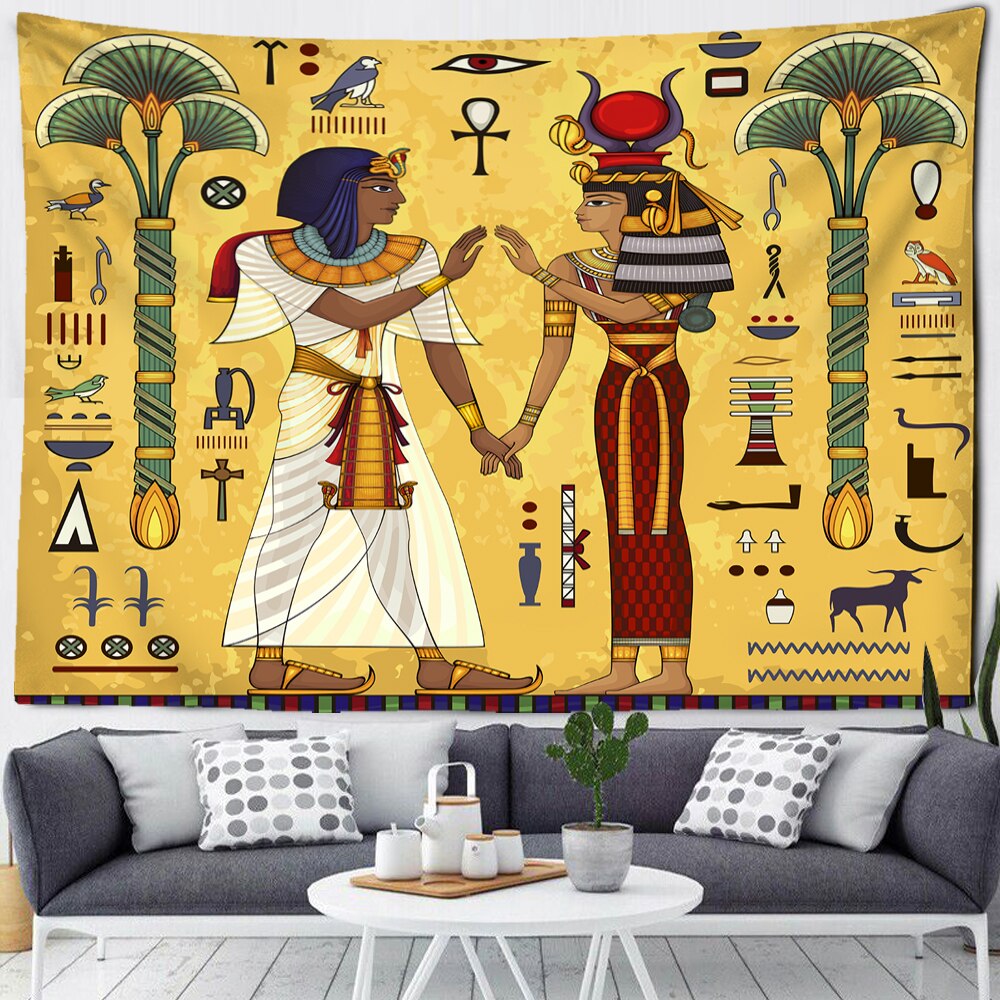 Plaid égyptien dieu chat Bastet et hiéroglyphe