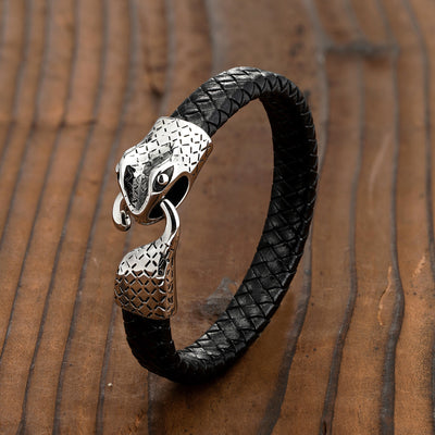 Bracelet serpentine Ouroboros en cuir