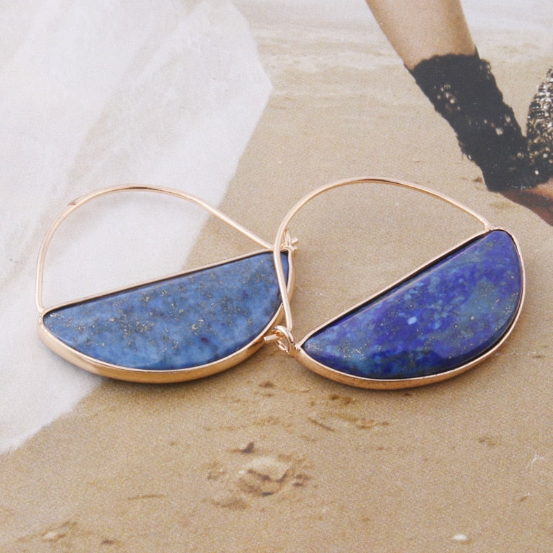 Boucle d'oreille naturelle Lapis lazuli en croissant