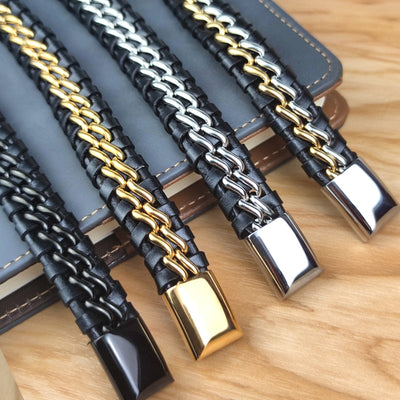 Bracelet magnétique en cuir et en acier