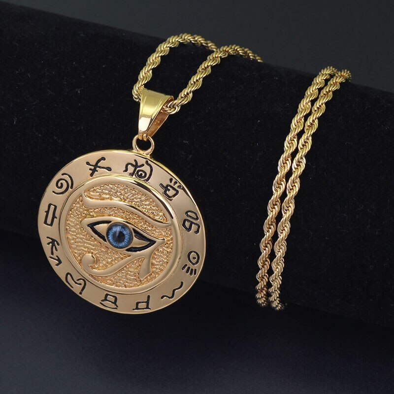 Collar de acero inoxidable para hombre, Color dorado y plateado, Ojo de Horus, antiguo Egipto, colgante, cadena de Hip Hop, joyería, gargantilla, regalo