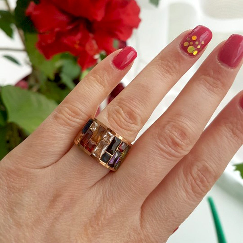 Bague en cristal multicolore
