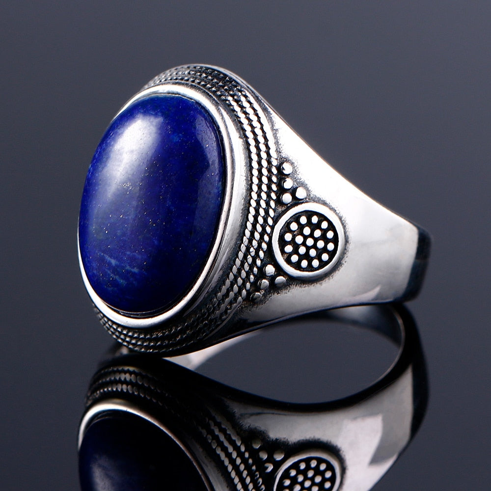Bague en argent lapis lazuli sculpté
